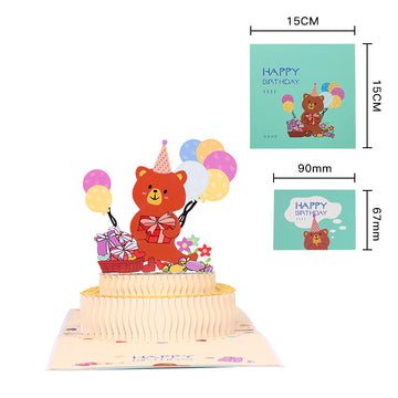 arte de voeux 15x15cm cartoon bear birthday cake three-dimensional paper sculpture gift blessing message postcard carte postale